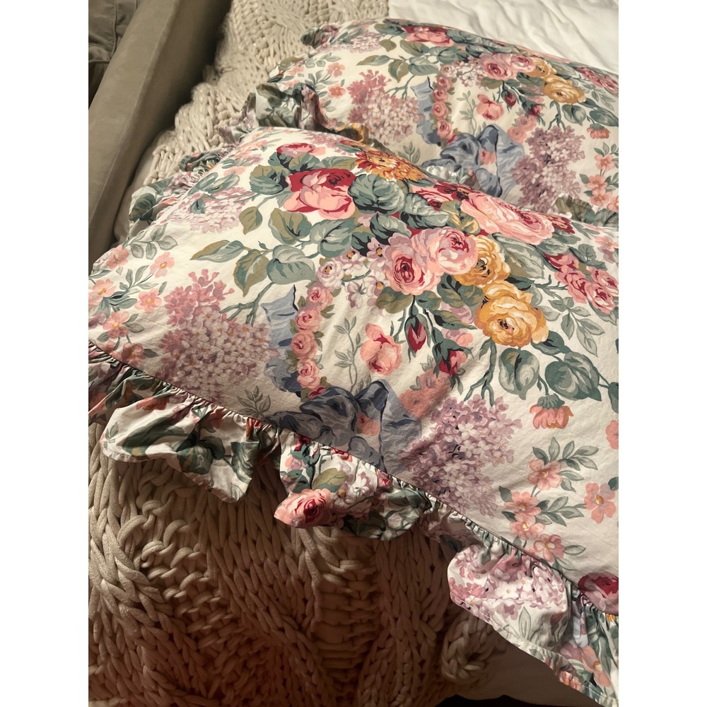 Vintage Ralph Lauren Alison Ruffle Pillow Shams 2 100% Cotton Standard USA - Picture 3 of 5